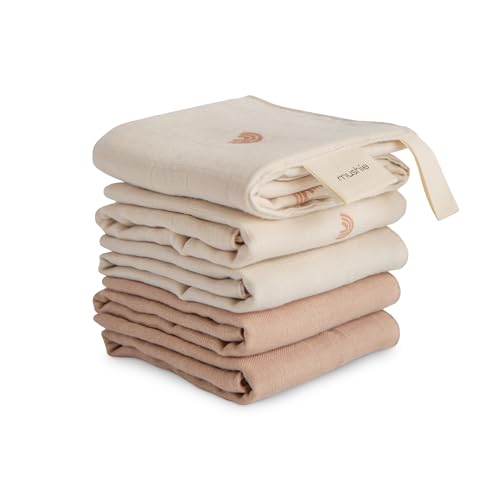 mushie Muslin Organic Cotton Washcloths 5-Pack (Rainbow Combo) | Soft Wipes for Baby Cleanups and Bathing - color: Rainbows Combo