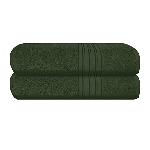 BOUTIQUO 100% Cotton 2 Pack Bath Towel Set 28x55, Eco-Friendly Large Bath Towels, Compact Quickdry Lightweight Soft & Highly Absorbent Bath Towel, Ideal for Everyday Gym Travel Camp Pool - Olive Green - color: Olive Green, size: 2 Pack Bath Towel