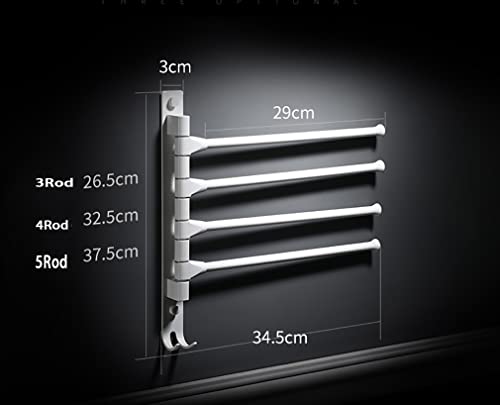 Swivel Towel Rack 180° Swivel Hand Towel Bar Bathroom Swing Hanger Towel Rack Holder Matte Finish,Wall Mounted,3/4/5-Arm Used in Kitchen,Bathroom,Toilet (Color : White-4Rod, Size : 34.5CM) - color: White-4rod