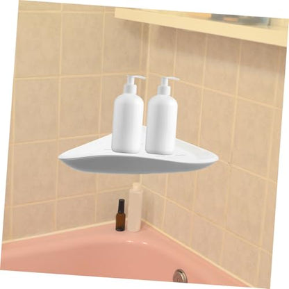 PRETYZOOM Wall Mounted Corner Shelf Organizer Punch-Free Bathroom Storage Rack Triangular Shower Shelf for Corner Waterproof Plastic Easy to Install for Bathroom and Kitchen