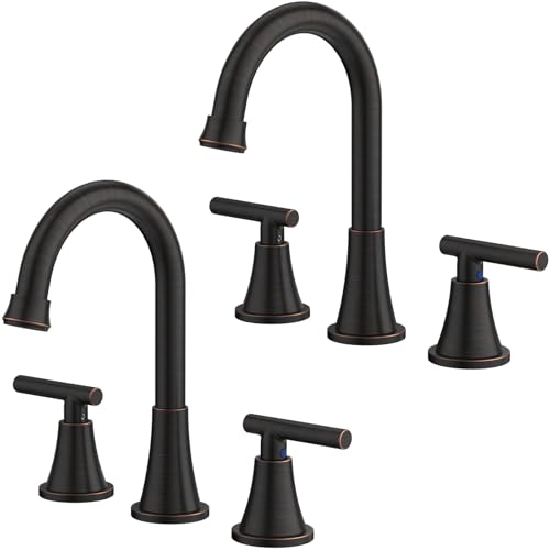 Bathroom Faucet 3 Hole, ORB Faucets with Pop-up Drain and Supply Lines | Hurran Stainless Steel Lead-Free Widespread Bathroom Sink Faucet for Vanity RV Restroom Laundry Outdoor Camper, 2 Pack - color: Oil Rubbed Bronze, size: 8 inch, 2 Pack