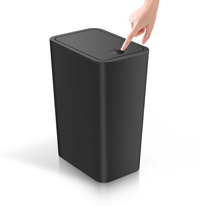 TIPGO Bathroom Trash Can with Lid, 4 Gallon / 15 Liter Small Garbage Can, Press Top Bin, Plastic Wastebasket with Pop-Up Lid for Bedroom, Living Room, Office (Black) - color: Black,1 Pack