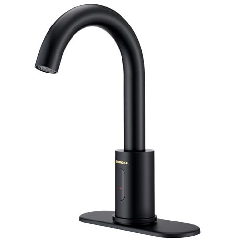 Touchless Bathroom Faucets for 1 or 3 Hole, Tall Body Automatic Bathroom Sink Faucets with Deck Plate,Motion Sensor Commercial Faucets for Bathroom&Kitchen,360° Swivel Spout,Black - color: Black, size: High Bent