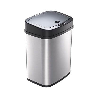Ninestars 3 Gallon Automatic Trash Can, 12L Touchless Motion Sensor Bathroom or Bedroom Garbage Can with Odor-Sealing Lid, Rectangular Stainless Steel Base, Black Lid - color: Black