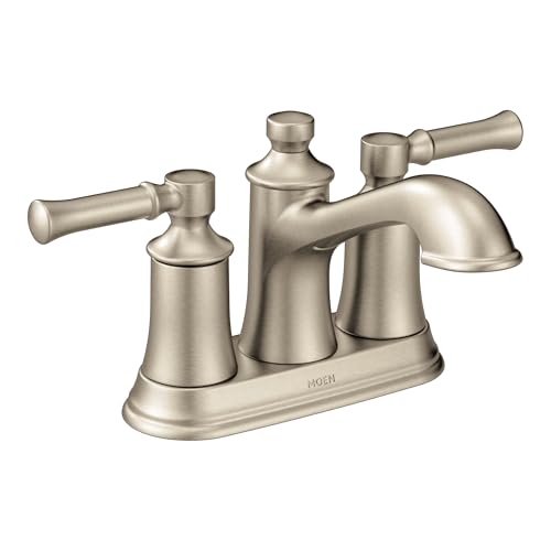 Moen Dartmoor Brushed Nickel Traditional Two Handle Centerset Bathroom Sink Faucet, 6802BN - color: Brushed Nickel