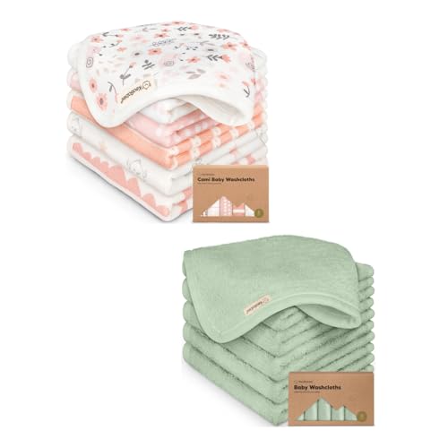 KeaBabies 6-Pack Cotton Muslin Baby Washcloths and 6-Pack Baby Washcloths - Wash Towel, Super Absorbent & Scratch-Free Rag - Soft Face Towel, Bath Cloth for Kids, Newborn Bath Essentials