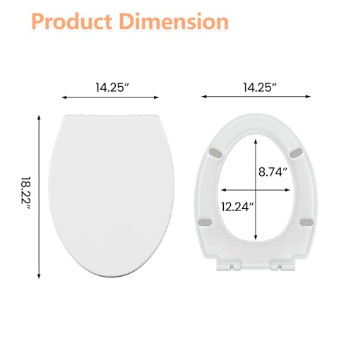 GarveeTech Elongated Toilet Seat with Quiet Close and Quick Release - Slow Closing, Anti-Slip, Easy Install & Clean Seat for Standard Elongated Toilet, Universal Fit, White