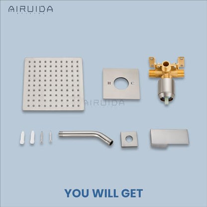 Airuida Brushed Nickel Shower Faucet Set,8 Inch Shower Valve Kit | Square Showerhead,Female Thread Rough-in Valve,Bathroom Rain Shower System,Single Function Handle - color: Brushed Nickel
