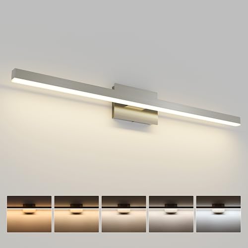 Joossnwell Brushed Nickel Bathroom Vanity Light Fixture Over Mirror | Dimmable 5CCT Modern Bathroom Light Fixtures 39.37 Inch LED Vanity Lighting Bath Light ETL Certificated - color: Brushed Nickel, size: 39.37 Inch Long