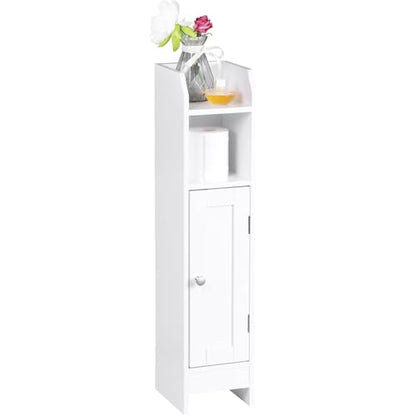 ZENY Slim Bathroom Storage Cabinet, Narrow Bathroom Cabinet with Door and Adjustable Shelves, Freestanding Toilet Paper Storage Cabinet for Small Spaces (White)