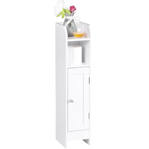 ZENY Slim Bathroom Storage Cabinet, Narrow Bathroom Cabinet with Door and Adjustable Shelves, Freestanding Toilet Paper Storage Cabinet for Small Spaces (White)