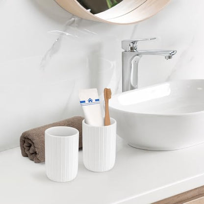 Bathroom Tumbler Cup Ceramic 2Pcs 12.6oz Reusable Toothbrush Cup 375ml,Toothbrush Holder for Your Bathroom (White) - color: Stripe-white, size: 2pcs