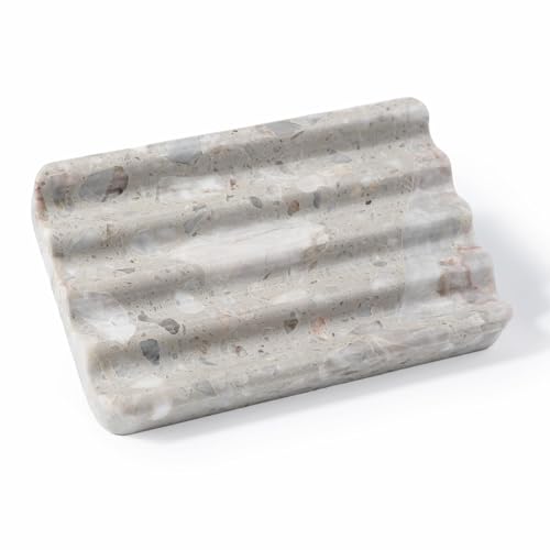 Karibiber Soap Holder for Bathroom, Grey Marble Soap Dish for Kitchen Countertop, Soap Tray with Creative Wavy Design, Soap Saver for Bath Tub, Sponges, Italian Natural Stone - color: Grey
