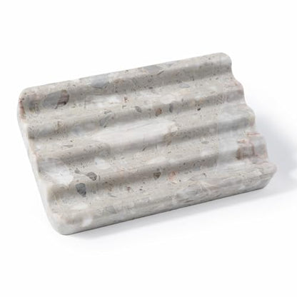 Karibiber Soap Holder for Bathroom, Grey Marble Soap Dish for Kitchen Countertop, Soap Tray with Creative Wavy Design, Soap Saver for Bath Tub, Sponges, Italian Natural Stone - color: Grey