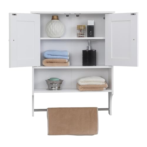 Gecheer Over-the-Toilet Storage Cabinet with 2 Doors and Adjustable Shelves, Farmhouse Style White Bathroom Cabinet, 21.65 x 7.1 x 27.6 Inches
