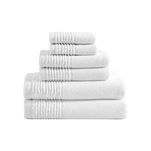 Vera Wang - Bath Towels, Plush Cotton Bathroom Towels with Zero Twist Design, Highly Absorbent & Low-Lint, Set of 6 (Sculpted Pleat White) - color: Sculpted Pleat White, size: 6 Piece