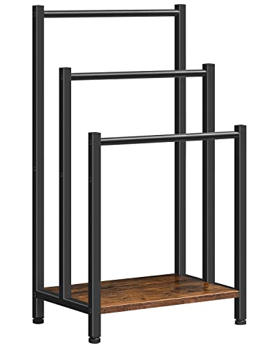 HOOBRO Free Standing Towel Rack, 3 Tier Blanket Rack, Blanket Holder for Bathroom, 16.9" L x 11" W x 31.9" H, Industrial Metal Drying and Display Rack with Shelf, Rustic Brown and Black BF03LB01 - color: Rustic Brown + Black, size: 16.9"L x 11"W x 31.9"H