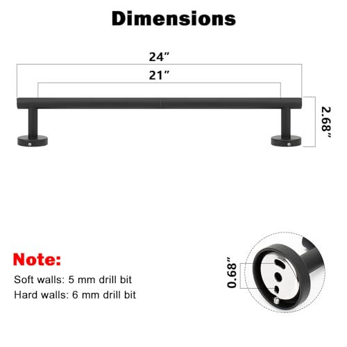 NearMoon Bath Towel Bar, Thicken Stainless Steel Shower Towel Rack Holder Wall Mounted for Bathroom, 24-lnch Overall Length-21-lnch Usable Hanging Space (1 Pack, Matte Black) - color: Matte Black, size: 24 Inch