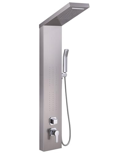 ELLO&ALLO Rainfall Waterfall Shower Head Rain Massage System with Body Jets Stainless Steel Bathroom Shower Panel Tower System, Brushed Nickel - color: Brushed A
