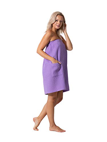 Robe Direct Quick Dry, Lightweight Waffle Spa/Bath Wrap with Adjustable Closure & Elastic Top - color: Lavender, size: Large-X-Large