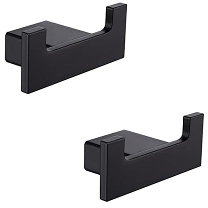 RANDOM Black Double Towel Hook SUS304 Stainless Steel Towel Hooks for Bathroom Wall Mounted Coat Hooks Heavy Duty Wall Hook Square Hand Towel Holder Matte Black Robe Hook.96009-8MB-2 - color: Double Hooks-Matte Black