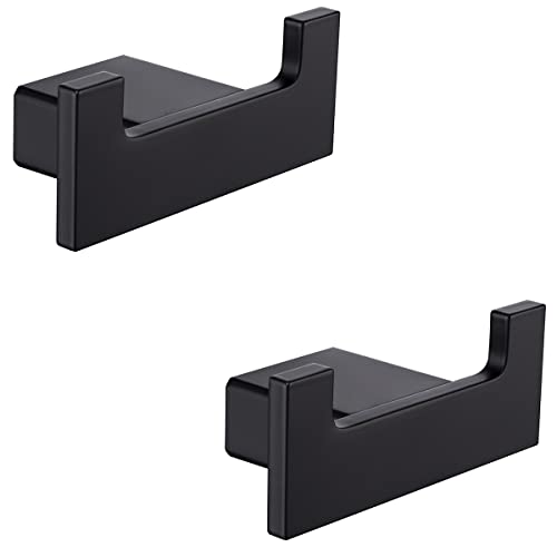 RANDOM Black Double Towel Hook SUS304 Stainless Steel Towel Hooks for Bathroom Wall Mounted Coat Hooks Heavy Duty Wall Hook Square Hand Towel Holder Matte Black Robe Hook.96009-8MB-2 - color: Double Hooks-Matte Black
