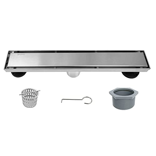 Neodrain 18" Brushed Linear Shower Drain,2-in-1 Flat& Tile Insert Cover | 304 Stainless Steel,Fast Drainage, Durable,Rectangle Shower Floor Drain with Adjustable Feet,Hair Strainer,Fits Bathrooms - color: Stainless Steel, size: 18 In