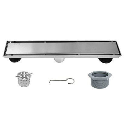 Neodrain 18" Brushed Linear Shower Drain,2-in-1 Flat& Tile Insert Cover | 304 Stainless Steel,Fast Drainage, Durable,Rectangle Shower Floor Drain with Adjustable Feet,Hair Strainer,Fits Bathrooms - color: Stainless Steel, size: 18 In