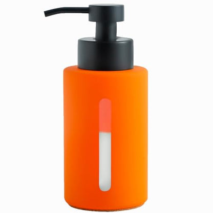 Enra Fall Glass Soap Dispenser with Window,12oz Orange Bathroom Soap Dispenser with Stainless Steel Lotion Pump,Hand Liquid Soap Dispenser Countertop for Bathroom Kitchen - color: Orange
