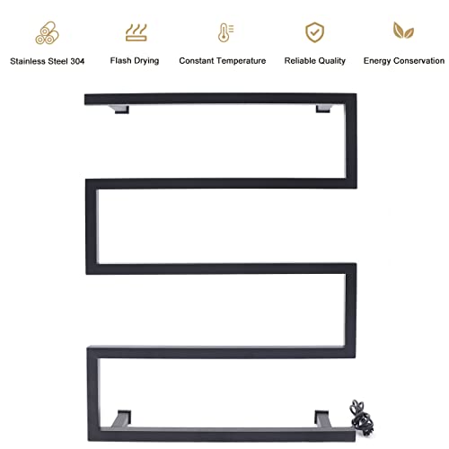 Wall Mounted Heated Towel Rack, Electric Towel Warmer, Stainless Steel Towel Warmer Rack with 5 Bars, Towel Drying Rack for Bathroom, Black