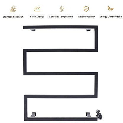 Wall Mounted Heated Towel Rack, Electric Towel Warmer, Stainless Steel Towel Warmer Rack with 5 Bars, Towel Drying Rack for Bathroom, Black