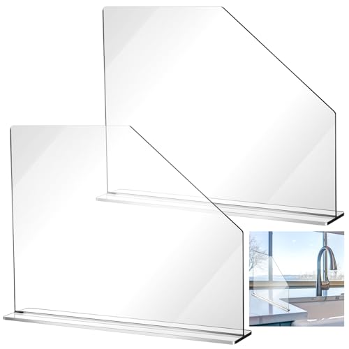 Vesici 2 Pcs Clear Acrylic Sink Splash Guard Freestanding Panel Barrier with Easy Reach Cutaway Kitchen Guard Protective Splatter Barrier for Home Hospital(23.625" Length, 18" Height, 4.5" Base) - size: 23.625" Length, 18" Height, 4.5" Base