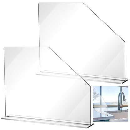 Vesici 2 Pcs Clear Acrylic Sink Splash Guard Freestanding Panel Barrier with Easy Reach Cutaway Kitchen Guard Protective Splatter Barrier for Home Hospital(23.625" Length, 18" Height, 4.5" Base) - size: 23.625" Length, 18" Height, 4.5" Base