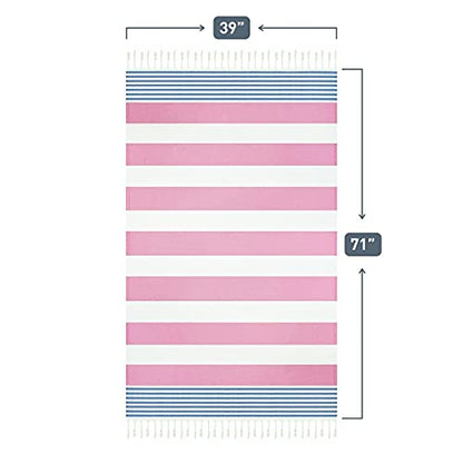 Turkish Beach Towel, Oversized 40" x 72", 100% Cotton - Pink/Blue | Quick Dry, Sand Resistant, Reversible, Machine Washable, Lightweight Peshtemal Towel for Beach, Pool, Travel & Spa - color: Pink / Blue