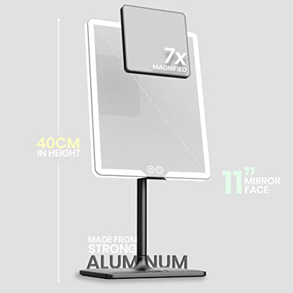 Orbit LED Vanity Mirror with Lights, 7X/1X Magnification, Dimmable & USB-C Rechargeable Tabletop Mirror - Phantom Black - color: Phantom Black