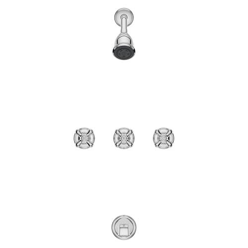 Pfister LG01-8CBC 3-Handle Tub and Shower Faucet Set with Metal Cross Handles, Polished Chrome Finish, 1.8 GPM Flow Rate, 5-Hole Installation, Valve Sold Separately - style: Metal Cross Handles