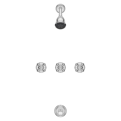 Pfister LG01-8CBC 3-Handle Tub and Shower Faucet Set with Metal Cross Handles, Polished Chrome Finish, 1.8 GPM Flow Rate, 5-Hole Installation, Valve Sold Separately - style: Metal Cross Handles