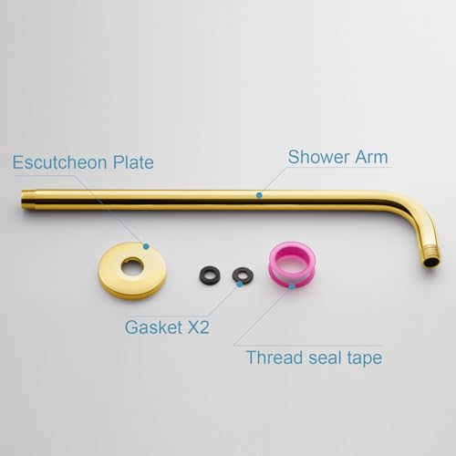 OFFO Shower Arm with Flange, 16 in Bright Gold Wall Mount Replacement Angle Shower Head Arm Wall-Mounted For Fixed Shower Head & Handheld Showerhead - color: Bright Gold, style: 16 in
