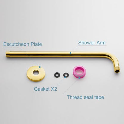 OFFO Shower Arm with Flange, 16 in Bright Gold Wall Mount Replacement Angle Shower Head Arm Wall-Mounted For Fixed Shower Head & Handheld Showerhead - color: Bright Gold, style: 16 in