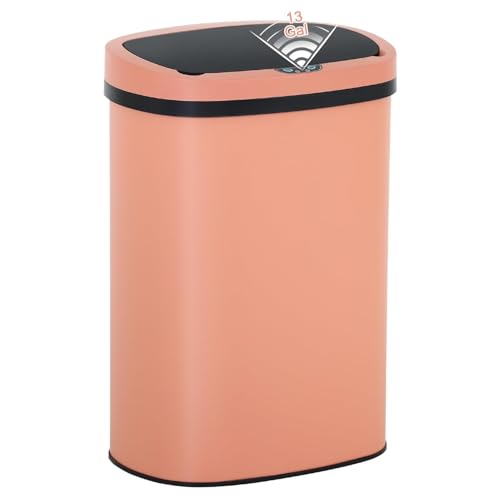 13 Gallon Stainless Steel Trash Can Automatic Trash Can Garbage Can Bathroom Garbage Can with Lid for Kitchen Living Room Office Bathroom, Electronic Motion Sensor Automatic, Pink - color: Pink