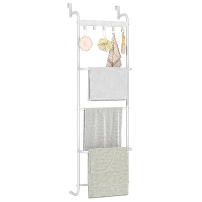 5 Tier Over The Door Towel Racks for Bathroom Wet Towel Drying Rack Clothing Storage Holder with Hooks (White, 5 Tier) - color: White