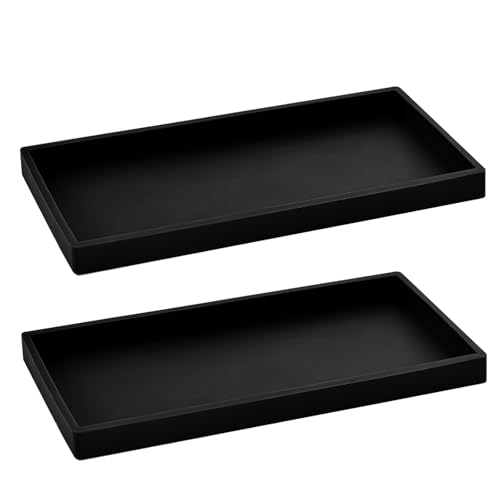 2PCS 11.8” L x 5” W Silicone Soap Dispenser Tray, Bathroom Sink Vanity Trays for Dresser Tops, Toilet, Small Black Tray for Scrubber, Lotion Bottles, Perfume, Jewelry, Candle, Key Trinket Ring-Black - color: Black（2 Pcs Large 11.8”）
