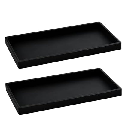 2PCS 11.8” L x 5” W Silicone Soap Dispenser Tray, Bathroom Sink Vanity Trays for Dresser Tops, Toilet, Small Black Tray for Scrubber, Lotion Bottles, Perfume, Jewelry, Candle, Key Trinket Ring-Black - color: Black（2 Pcs Large 11.8”）