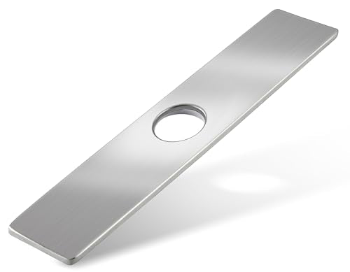 MAAYAYA 10" Rectangle Deck Plate, Faucet Hole Cover, 8" Widespread, 1 or 3 Hole | MAAYAYA rectangle deck plate escutcheon, Nickel finish, 304 SS, foam gasket; installs w/ faucet hardware, no extra nuts. - color: Nickel