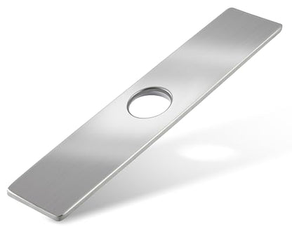 MAAYAYA 10" Rectangle Deck Plate, Faucet Hole Cover, 8" Widespread, 1 or 3 Hole | MAAYAYA rectangle deck plate escutcheon, Nickel finish, 304 SS, foam gasket; installs w/ faucet hardware, no extra nuts. - color: Nickel