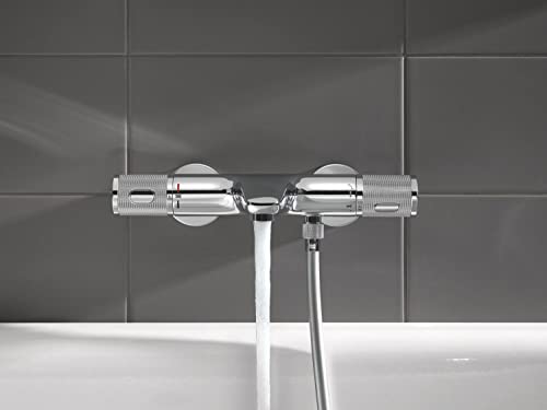 GROHE Precision Feel | Exposed Thermostatic Bath Mixer Valve | Cool Touch | Wall Mounted | Safety Button at 38°C | Knurl Grip | Diverter: Bath/Shower | Less Water & Perfect Flow | Chrome | 34788000