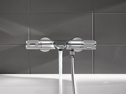 GROHE Precision Feel | Exposed Thermostatic Bath Mixer Valve | Cool Touch | Wall Mounted | Safety Button at 38°C | Knurl Grip | Diverter: Bath/Shower | Less Water & Perfect Flow | Chrome | 34788000