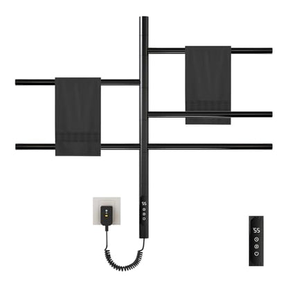 180°Rotation Electric Heated Towel Rack Wall Mounted Towel Warmer Racks 5 Bars Hardwired & Plug-in Hot Towel Rack with 1H-9H Timer for Home Bathroom Salons and Spas (Black) - color: Black, size: G63