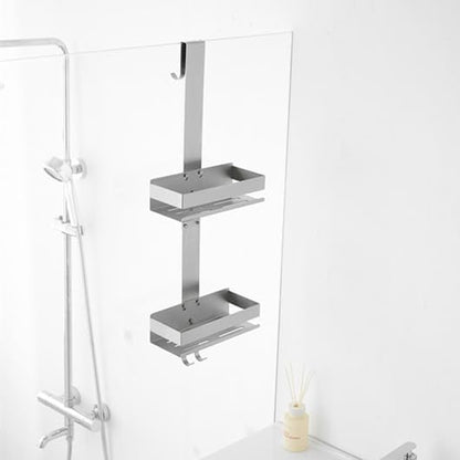 2-Tier Shower Caddy Over Shower Door - Shower Caddy Hanging Rack Organizer No Drilling, Brushed Nickel Stainless Steel Shower Shelf for Bathroom - color: Silver