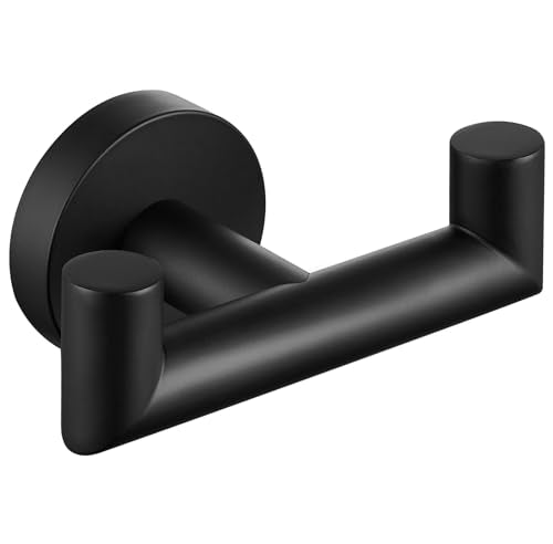 Angle Simple Double Towel Hook, SUS304 Stainless Steel Bathroom Hand Towel Holder, Coat Hook for Wall, Matte Black - color: Matte Black, size: 1 Pack